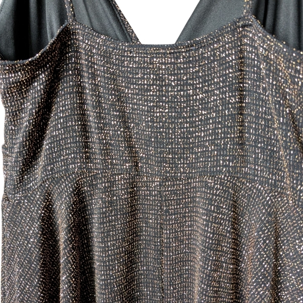 Akira Romper Elegant Black Gold Sparkly Women's Faux Dress Size Medium Glittery - Picture 8 of 10